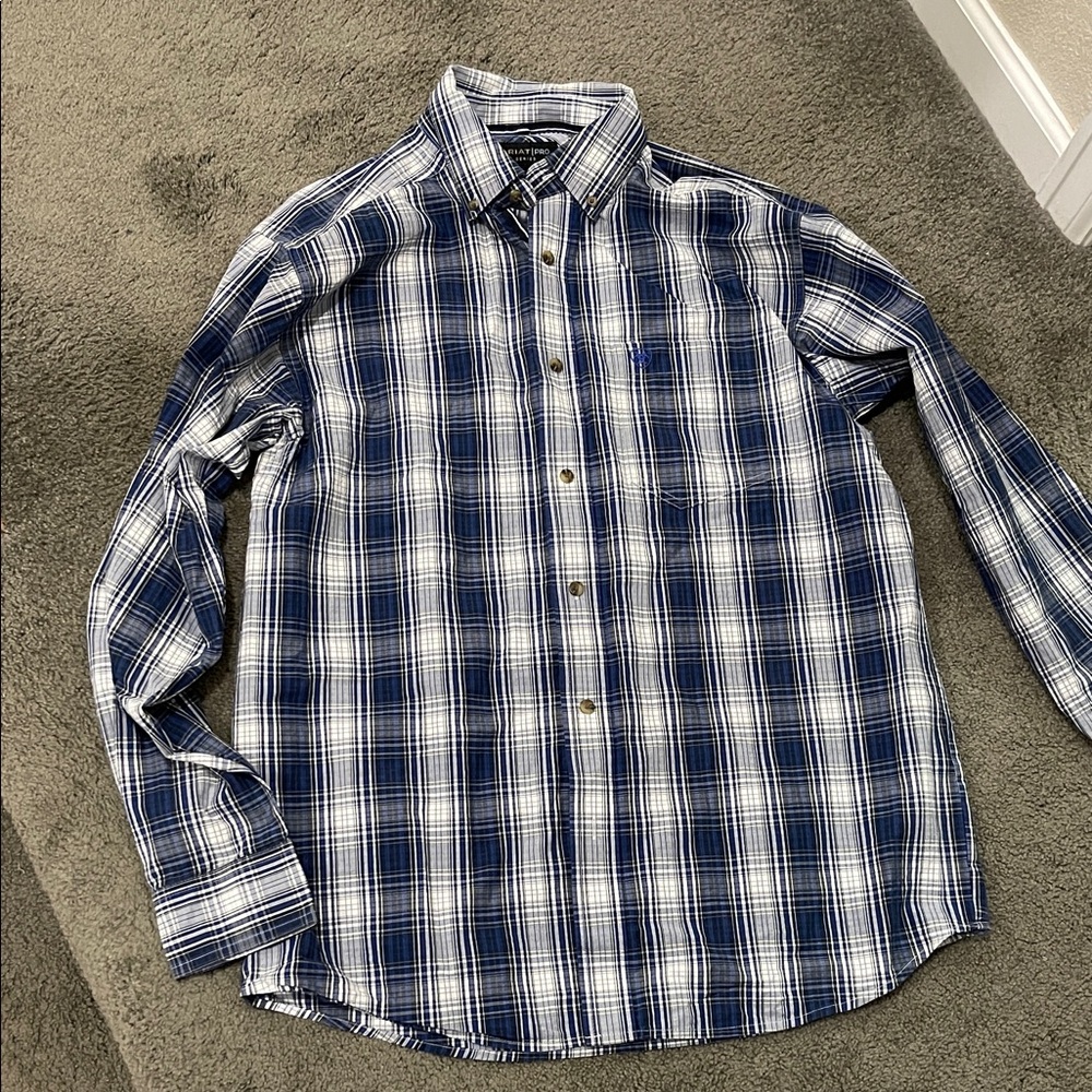 Ariat Blue and White Plaid Casual Shirt
